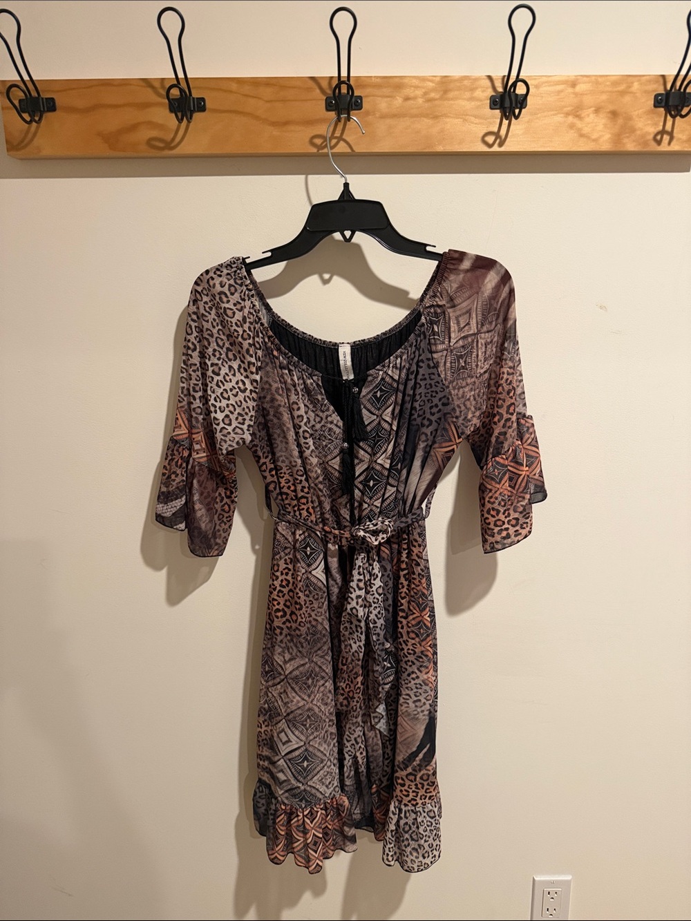 Printed Tie-Waist Mini Dress - Brown Multi